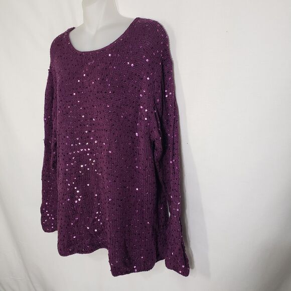 Maggie Sweet Womens Sweater Large Purple Sequin Knit Pullover Crew Neck Long Slv - Picture 6 of 8